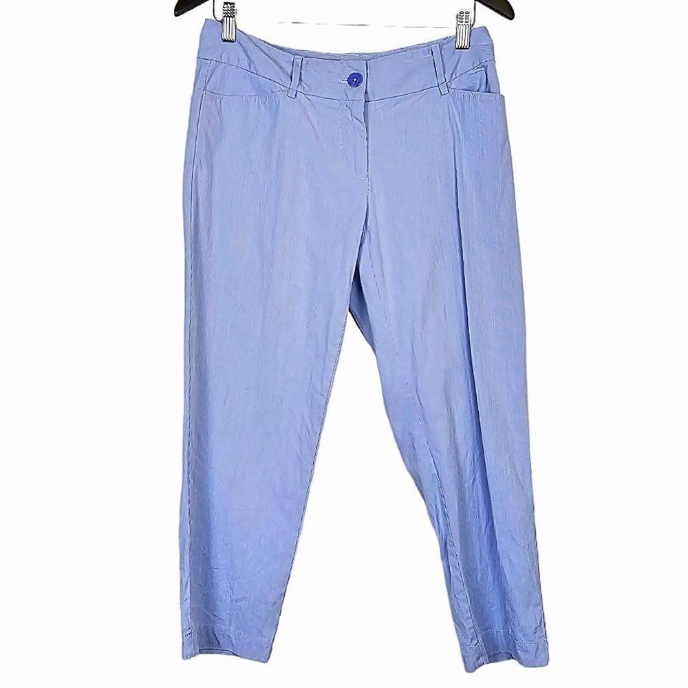 LOFT Blue & White Pinstripe Curvy Crop Pants Size 2